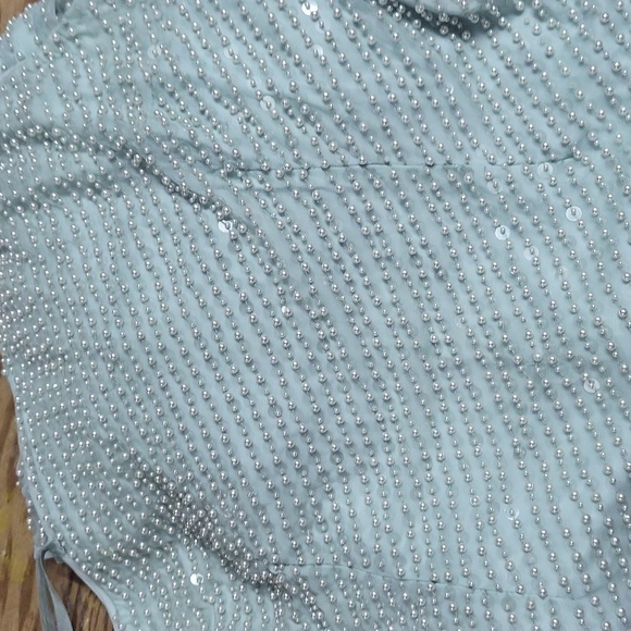 One Shoulder Pearl and sewuin Asymmetrical Hem Gown Seafoam NWT 12 - Picture 6 of 6